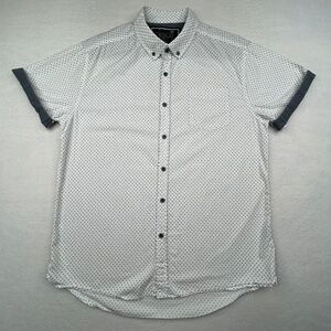 NYC Descendent men Large Slim-fit Shirt Short-sleeved Button-down Star Polka-dot